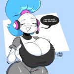 1:1 absurd_res breasts carlos_jurado_cartoons cleavage cleavage_overflow clothed clothing crystal_(cjr_cartoons) female freckles hair headgear hi_res humanoid machine not_furry ponytail robot robot_humanoid smile solo thick_thighs white_body wide_hips