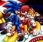  anal anal_penetration anus balls blonde_hair blue_eyes blue_fur blush canine clothing double_anal double_penetration echidna footwear fox fur green_eyes hair happyanthro hedgehog knuckles_the_echidna mammal miles_prower monotreme penetration penis precum purple_eyes red_fur shoes sonic_(series) sonic_the_hedgehog tan_fur video_games white_fur yellow_fur 