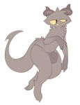 anthro biped bulge fur grey_body grey_fur hi_res horn k1ko male simple_background solo tail unknown_species white_background yellow_eyes