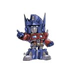  autobot blue_eyes chibi clenched_hand full_body highres mecha mecha_focus nasutetsu no_humans optimus_prime pointing robot science_fiction simple_background solo transformers transformers:_generation_1 white_background 