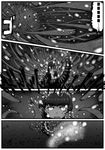  aura battle burning cerulean_(kemono_friends) comic godzilla godzilla_(series) greyscale highres kemono_friends kishida_shiki lizard_tail monochrome sharp_teeth shin_godzilla tail teeth tentacles translated 