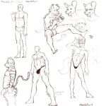 abs african_wild_dog andromorph anthro belly bottomwear bovid bovine bulge canid canine cattle clothing feet felid feline group human humanoid intersex male mammal mandofruit multiple_poses pantherine pants pose remmy_(colt_wolf) sketch sketch_page slightly_chubby slightly_muscular tiger underwear