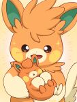  :d blush bright_pupils commentary_request holding holding_pokemon kitsune_neko_tsuu no_humans open_mouth pawmi pawmot pokemon pokemon_(creature) smile sparkle white_pupils 