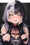  1girl absurdres ai-generated bare_shoulders black_choker breasts choker highres large_breasts looking_at_viewer multicolored_hair non-web_source shiori_novella smile virtual_youtuber 