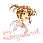  1girl :3 animal_ears brown_eyes brown_hair cat cat_ears character_name child collar coquelicot_(sakura_taisen) drawing_(object) english_text hair_bobbles hair_ornament hair_tie half_updo highres light_brown_eyes light_brown_hair looking_at_viewer matsubara_hidenori neck nose official_art open_mouth pink_sailor_collar sailor_collar sakura_taisen sakura_taisen_iii sega shirt short_hair short_twintails sidelocks signature simple_background smile solo swept_bangs third-party_source thong traditional_media twintails white_background white_shirt white_sleeves 