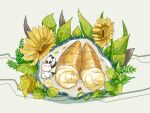  abaoyin animal flower food food_focus leaf no_humans original painttool_sai_(medium) panda rabbit simple_background sitting tart_(food) white_background 