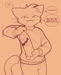 anthro beverage biped clothed clothing domestic_cat felid feline felis fur hair hi_res holding_beverage holding_object k1ko looking_at_viewer male mammal solo tail
