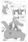 anthro beastars biped blush butt canid canine canis clothed clothing crossdressing dialogue duo female fur haru_(beastars) hi_res lagomorph legoshi_(beastars) leporid makeup male mammal rabbit roly speech_bubble tail wolf