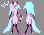 anthro blue_hair breasts canid canine female genitals grey_background hair hi_res mammal model_sheet nipples pink_body pussy red_eyes simple_background solo tail vivi_(vivzlover) vivzlover