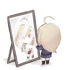  1girl ahoge akamatsu_kaede backpack bag blonde_hair danganronpa fc hair_ornament hairclip long_hair miniskirt mirror musical_note musical_note_hair_ornament necktie new_danganronpa_v3 purple_hair school_uniform serafuku shoes skirt smile socks solo sweater sweater_vest tie uniform 