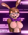 2024 abstract_background absurd_res anthro artist_name beanontoast bedroom_eyes big_breasts bow_tie breasts buckteeth button_(fastener) crossgender digital_drawing_(artwork) digital_media_(artwork) eyelashes featureless_breasts female five_nights_at_freddy&#039;s five_nights_at_freddy&#039;s_vr:help_wanted glitchtrap green_body hi_res lagomorph leporid long_ears looking_at_viewer mammal mtf_crossgender multicolored_body narrowed_eyes open_mouth open_smile purple_eyes rabbit scottgames seductive signature smile solo stitch_(sewing) teeth two_tone_body whiskers