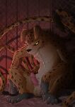 angry angry_expression angry_eyes anthro cage erection fur genitals hi_res long_tail looking_at_viewer male markings marsupilami marsupilami_(character) marsupilami_(series) penis solo spots spotted_body spotted_fur tail zeptophidia