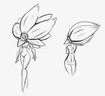 2023 ambiguous_gender anthro anthrofied arms_together belly butt concept_art elemental_creature featureless_chest featureless_crotch fingers flat_chested flora_fauna generation_9_pokemon glimmora latiar monochrome mouthless navel nintendo not_furry nude petals plant pokemon pokemon_(species) rear_view simple_eyes sketch solo standing