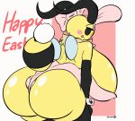 animated annabee_(woebeeme) antennae_(anatomy) anthro arthropod arthropod_abdomen bee bent_over big_breasts big_butt black_eyes blush bouncing_breasts bouncing_butt breasts butt clothing cuff_links easter easter_egg egg english_text exclamation_point fake_ears fake_rabbit_ears fake_rabbit_tail fake_tail female heart_symbol hi_res holidays huge_breasts huge_butt hymenopteran insect legwear leotard loop neck_tuft non-mammal_breasts short_playtime side_boob smile solo text thick_thighs thigh_highs tongue tongue_out tuft wings woebeeme yellow_body