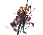  alternate_hairstyle cross full_body granblue_fantasy looking_at_viewer male_focus minaba_hideo official_art percival_(granblue_fantasy) petals red_eyes smile solo transparent_background 