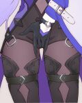  1girl acheron_(honkai:_star_rail) belt belt_buckle black_belt black_pantyhose black_swan_(honkai:_star_rail) buckle close-up clothed_masturbation covered_navel dress female_masturbation fingering fingering_through_clothes grabbing hair_spread_out highres honkai:_star_rail honkai_(series) liniorav long_hair masturbation navel pantyhose pantyhose_under_shorts purple_dress purple_hair shorts solo through_clothes very_long_hair yuri 