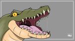 advertisement alt_version anthro bodily_fluids crocodile crocodilian crocodylid drooling eyelashes female feral hi_res humor nile_crocodile open_mouth reptile saliva scales scalie smile solo str8aura-no-not-that-one teeth throat uvula yellow_eyes