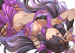  1girl absurdres black_hair breasts cleavage dark-skinned_female dark_skin granblue_fantasy hatake_oekaki hauhet_(granblue_fantasy) head_chain highres jewelry long_hair lying orange_eyes smile 