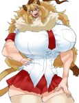  anthro big_breasts blonde_hair bottomwear breasts clothed clothing female hair hi_res humanoid kemono_friends lion_(kemono_friends) necktie shirt skirt small_head solo topwear warawaranka 