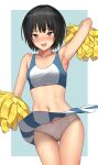  :d absurdres amagami arm_up armpits bare_shoulders black_hair blue_background blue_skirt blue_sports_bra blush border bow bow_panties breasts brown_eyes cheering cheerleader clothes_lift collarbone commentary commission embarrassed highres itsuki_nofuji looking_at_viewer midriff nanasaki_ai navel nose_blush open_mouth outside_border paid_reward_available panties pink_bow pom_pom_(cheerleading) raised_eyebrows short_hair simple_background skeb_commission skirt skirt_lift small_breasts smile sports_bra standing striped_clothes striped_skirt thigh_gap two-tone_skirt two-tone_sports_bra underwear vertical-striped_clothes vertical-striped_skirt white_border white_panties white_skirt white_sports_bra wind wind_lift 