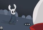  2023 2_horns arthropod artist_logo artist_name black_eyes bulge cloak clothed clothing duo ellipsis female grey_cloak grey_clothing heart_symbol hollow_knight horn hornet_(hollow_knight) logo looking_at_another male piekiller red_cloak red_clothing shadow simple_background standing stepbrother_(lore) stepsibling_(lore) stepsister_(lore) team_cherry the_knight_(hollow_knight) vessel_(species) white_heart 