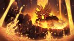  all_fours artist_logo blurry blurry_foreground body_fur brown_footwear fluffy glowing glowing_eyes gouging_fire highres lava open_mouth pokemon pokemon_(creature) sharp_teeth solo teeth watermark yuzhongwho 