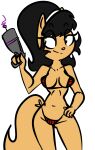 2024 anthro bikini black_hair breasts clothing digital_drawing_(artwork) digital_media_(artwork) domestic_cat felid feline felis female fur gold-white-kott green_eyes gun hair hi_res holding_gun holding_object holding_ranged_weapon holding_weapon kitty_katswell mammal medium_breasts nickelodeon ranged_weapon raygun simple_background solo standing swimwear t.u.f.f._puppy tan_body tan_fur weapon white_background