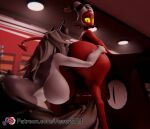  2024 3d_(artwork) anthro balls big_breasts big_butt breasts butt canid canid_demon canine demon digital_media_(artwork) duo female feversfm fur genitals grey_hair hair hellhound helluva_boss hi_res horn huge_butt humanoid imp loona_(aeridiccore) loona_(helluva_boss) male male/female mammal moxxie_(helluva_boss) moxxie_(valorlynz) mythological_canine mythological_creature mythology nude penis red_body red_skin tail text url white_body white_fur white_hair yellow_sclera 