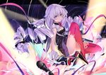  blue_eyes bow breasts cleavage dress gloves long_hair purple_hair ribbons tagme_(character) thighhighs ttnap twintails 