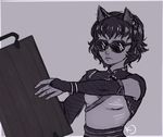  animal_humanoid breasts cat_humanoid ear_piercing eyewear faunus feline female hair humanoid humor kali_belladonna kjthetalekeeper mammal mature_female mother parent parody piercing rwby solo sunglasses tray 