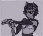  animal_humanoid breasts cat_humanoid ear_piercing eyewear faunus feline female gun hair humanoid kali_belladonna kjthetalekeeper mammal mature_female mother parent parody piercing ranged_weapon rwby solo sunglasses weapon 