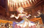  bangs bare_shoulders blonde_hair blush braid clarice_(idolmaster) closed_eyes conductor dress faceless fingernails formal idolmaster idolmaster_cinderella_girls idolmaster_cinderella_girls_starlight_stage indoors instrument long_fingernails long_hair multiple_girls music official_art open_mouth orchestra playing_instrument singing smile violin wrist_cuffs 