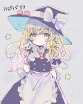  1girl apron blonde_hair bow braid hair_bow hat hat_bow hiyuu_(hiyualice) holding kirisame_marisa long_hair side_braid single_braid solo star_(symbol) stuffed_animal stuffed_toy teddy_bear touhou waist_apron white_bow witch_hat yellow_eyes 