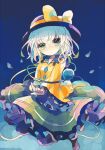  1girl black_hat blouse bow buttons diamond_button eyeball frilled_shirt_collar frilled_sleeves frills green_hair hat hat_bow hat_ribbon heart heart_of_string hiyuu_(hiyualice) komeiji_koishi ribbon shirt solo third_eye touhou wide_sleeves yellow_bow yellow_ribbon yellow_shirt 