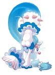 absurd_res anthro blue_eyes blue_hair blush breasts female generation_7_pokemon hair hi_res long_hair looking_at_viewer mammal marine mermay nintendo nipples peachmayflower pinniped pokemon pokemon_(species) primarina solo white_body