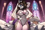 ai_assisted anthro biped blaze-lupine breasts canid canine canis clothed clothing eclipse_silverwolf female flower fur hair hi_res mammal plant solo stained_glass tail wedding_veil wolf