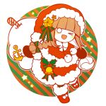  &gt;_o 1girl anchor_symbol bag bell blunt_bangs blush_stickers bow bowtie braid candy candy_cane capelet chibi christmas dress food funamusea funamusea_(artist) fur-trimmed_capelet fur-trimmed_dress fur-trimmed_footwear fur_trim gift_bag gloves green_background hair_bow hair_ornament hat holding holding_bag one_eye_closed oounabara_to_wadanohara open_mouth outline promotional_art red_background red_dress red_footwear red_gloves santa_dress santa_hat sidelocks socks solo star_(symbol) star_hair_ornament striped_background striped_bow striped_clothes striped_socks vertical-striped_clothes vertical-striped_socks wadanohara white_bag white_bow white_bowtie white_outline 