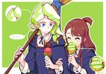  2girls blue_eyes brown_hair diana_cavendish eyebrows_visible_through_hair food ice_cream image_sample kagari_atsuko little_witch_academia long_hair luna_nova_school_uniform milk_puppy multicolored_hair multiple_girls tumblr_sample two-tone_hair 