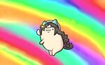  ._. animal_ears beret braid brown_hair closed_mouth dancing full_body goma_(gomasamune) hair_bobbles hair_ornament hand_up hat highres hokko_tarumae_(umamusume) horse_ears horse_tail long_hair multicolored_hair rainbow_background standing tail two-tone_hair umamusume very_long_hair white_hair white_hat 