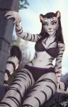 2024 anthro bethesda_softworks black_body black_fur black_hair felid female fur green_eyes hair hi_res khajiit looking_at_viewer mammal microsoft multicolored_body multicolored_fur personalami shivvra solo striped_body striped_fur stripes the_elder_scrolls white_body white_fur