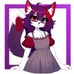  anthro canid canine character_krisellt clothing fox fur glass hair hi_res humanoid long_hair male mammal pinecraft purple_body purple_clothing purple_eyes purple_fur purple_hair red_clothing red_eyes red_hair simple_background simple_mouth solo standing white_body 