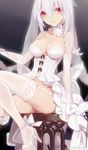  arm_at_side bare_shoulders breasts choker cleavage closed_mouth dress elbow_gloves full_body garter_straps gloves hair_between_eyes high_heels kiwamu large_breasts long_hair looking_at_viewer mikumikudance navel ponytail red_eyes sidelocks sitting smile solo stool strapless strapless_dress string_panties thighhighs veil vocaloid watermark weibo_username white_dress white_gloves white_legwear yowane_haku 