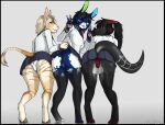  anthro butt clothing female group hi_res nethil presenting presenting_hindquarters reflective_floor school_uniform trio uniform 