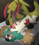 amedama12321 decidueye duo generation_5_pokemon generation_7_pokemon haxorus hi_res male male/male nintendo pokemon pokemon_(species)