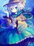  1girl black_hat blouse bow bubble buttons crystal diamond_button eyeball frilled_shirt_collar frilled_sleeves frills green_hair hat hat_bow hat_ribbon heart heart_of_string hiyuu_(hiyualice) komeiji_koishi ribbon shirt solo third_eye touhou underwater wide_sleeves yellow_bow yellow_ribbon yellow_shirt 