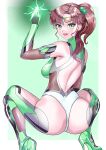  1girl absurdres arion_canvas ass bishoujo_senshi_sailor_moon bodysuit breasts brown_hair from_behind gloves green_eyes highres large_breasts lightning lightning_glare looking_at_viewer looking_back magical_girl ponytail sailor_jupiter skin_tight smile solo 