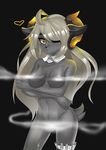  &lt;3 2017 5_fingers absurd_res anthro black_background bow breasts caprine convenient_censorship female fingers fur grey_fur hair hi_res horn leg_garter long_hair looking_at_viewer mammal navel nude one_eye_closed sheep simple_background solo standing steam white_hair yellow_eyes 傲嬌病魔兔 