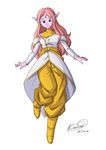  1girl bare_shoulders boots dated deity dragon_ball dragon_ball_heroes dragon_ball_xenoverse earrings female full_body karoine long_hair pink_skin pointy_ears shiny smile supreme_kai_of_time 