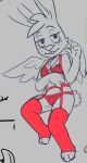  2024 angel angel_gabby angel_hare anthro back_wings bedroom_eyes biped bra breasts buckteeth clothed clothing cross eyebrows feathered_wings feathers female freckled_face freckles garter_belt garter_straps head_tuft lagomorph legwear leporid looking_at_viewer mammal narrowed_eyes panties rabbit scut_tail seductive short_tail simple_background solo soulcentinel spot_color stockings tail teeth the_east_patch thigh_highs tuft underwear underwear_only wings 