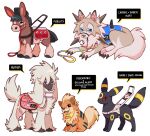  absurd_res ambiguous_gender badge bandanna black_body black_fur blue_eyes brown_body brown_fur claws collar dawn_lycanroc eeveelution english_text feral fur furfrou generation_1_pokemon generation_2_pokemon generation_6_pokemon generation_7_pokemon group growlithe harness hi_res horizontal_pupils kerchief leash lgbt_pride lycanroc markings mudbray muzzle_(object) nintendo patch_(marking) pawpads plushyhart pokemon pokemon_(species) pride_colors pupils service_animal service_dog_harness simple_background striped_markings stripes text tongue tongue_out transgender_pride_colors umbreon white_background white_body white_fur yellow_body yellow_fur 